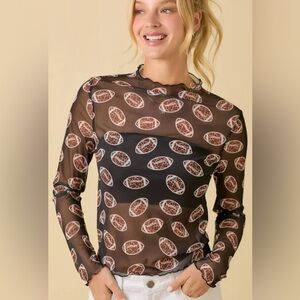 Black Leopard Football Print Mesh Top